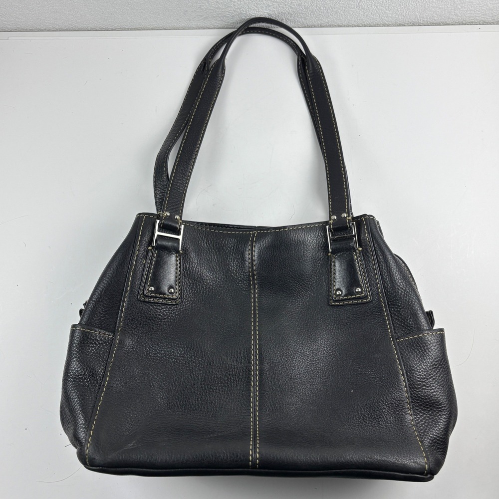Y2K RARE Fossil Shoulder Bag Women Black Pebbled Leather Tote Indie Classic VTG